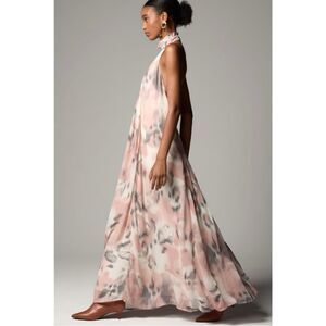 NEW Anthropologie Maeve Watercolor Halter Sheer Maxi Dress Medium & X-Small
